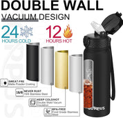 600ml Insulated Stainless Steel Water Bottle – Leakproof Flask with Straw & Strap