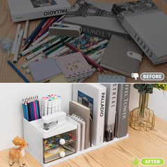 Large Desk Organizer with File Holder – White Stationery Storage for Office & School