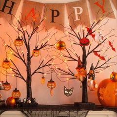 Small Black Glitter Halloween Tree with 24 Orange LED Lights 60cm