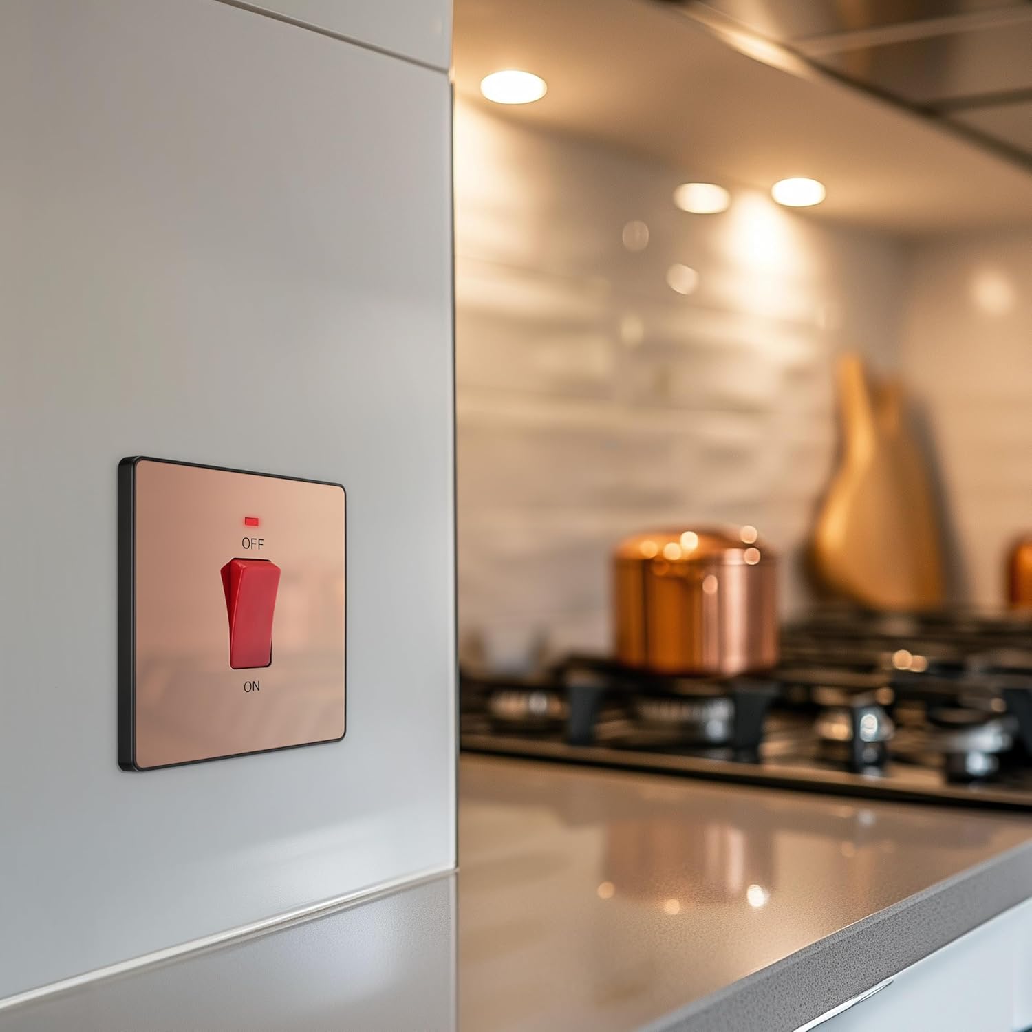 BG Electrical Cooker Control Switch Unit with LED Power Indicator, Single Plate, Double Pole, Screwless, Evolve, Polished Copper, 45A, PCDCP74B