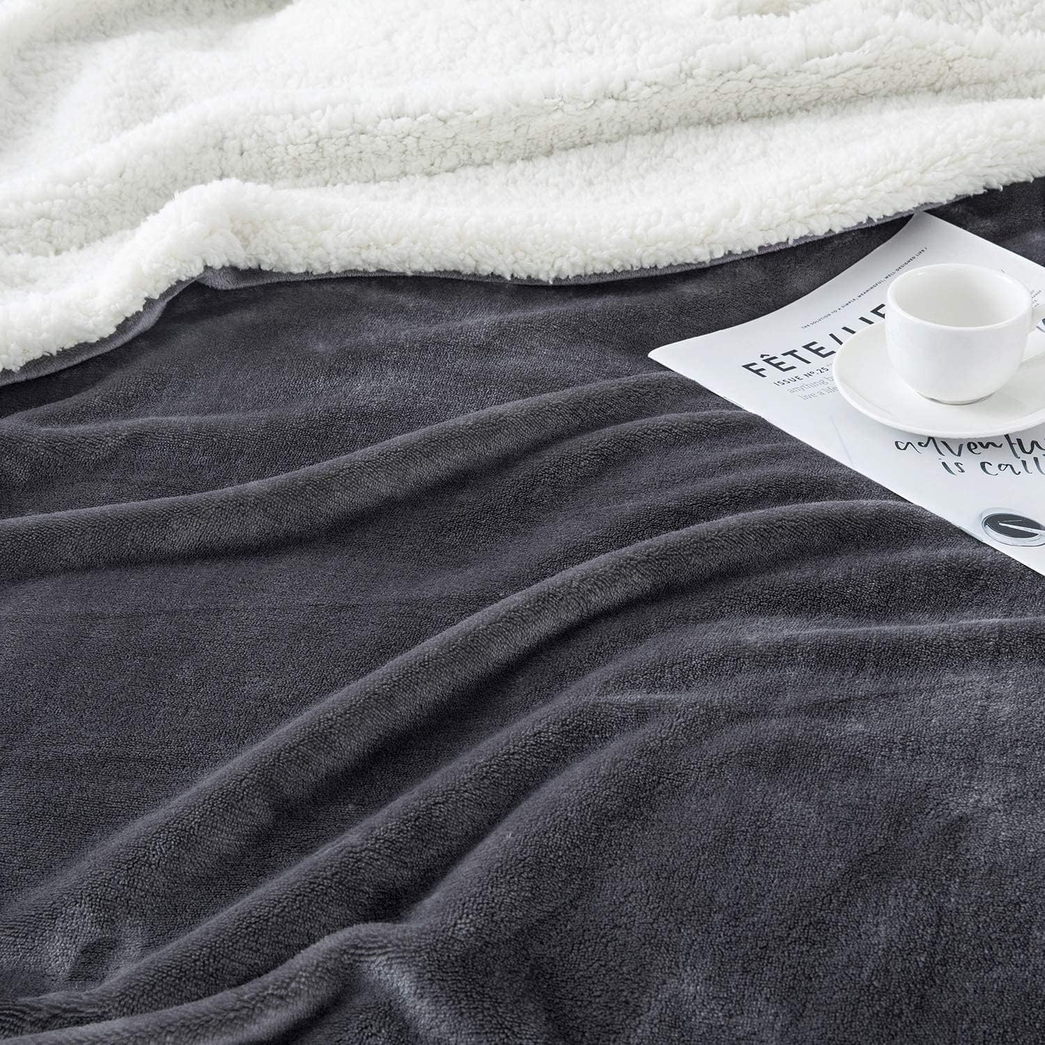 Aspire Homeware Sherpa Fleece Throw Blanket, Soft Fluffy Grey King Size 200x240cm
