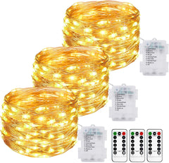 3 Pack Fairy Lights Battery Operated with Remote, 10M/33FT 100LED String Lights Battery Powered Outdoor Indoor IP65 Waterproof