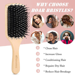 Bristle Paddle Hairbrush for Thick, Curly & Wavy Hair – Reduces Frizz & Breakage