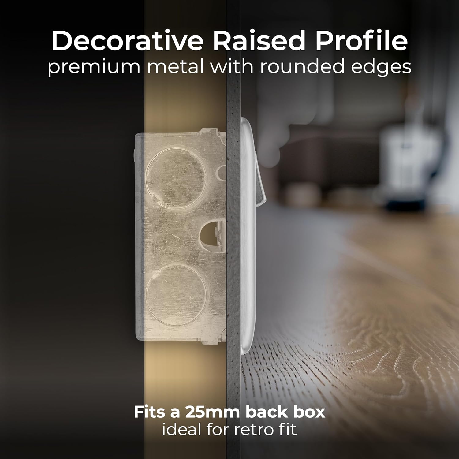 Double Switched 13A Brushed Steel Power Socket