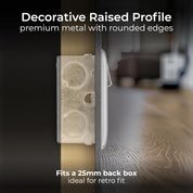Double Switched 13A Brushed Steel Power Socket