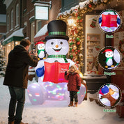 Garden decorated with inflatable snowman LED lights