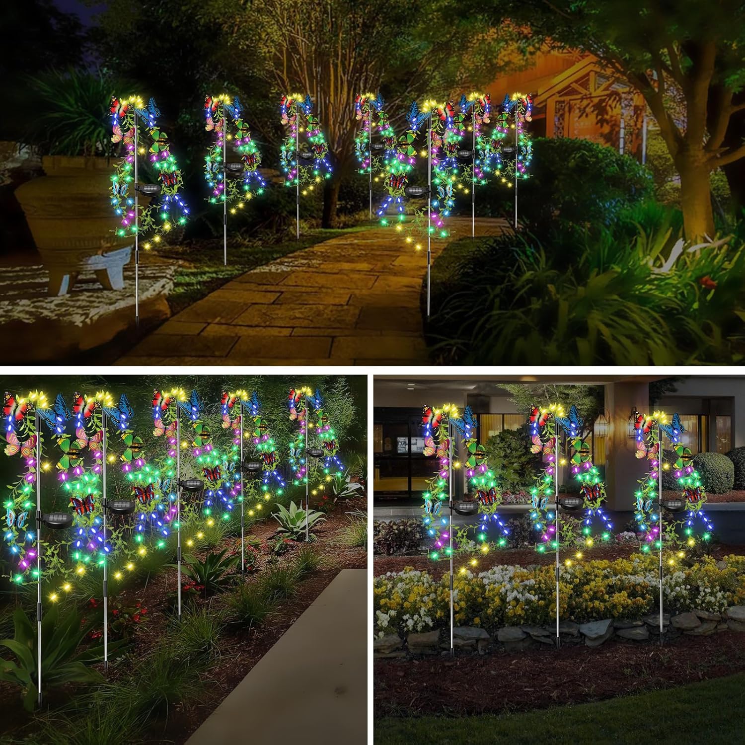 2 Pack Solar Lights Outdoor Garden, 69LED Swaying Tree Solar Garden Lights, Butterfly Flower Garden Lights Solar Powered Waterproof for Walkway Patio Yard Lawn Plant Garden Decor Ornaments Outdoor