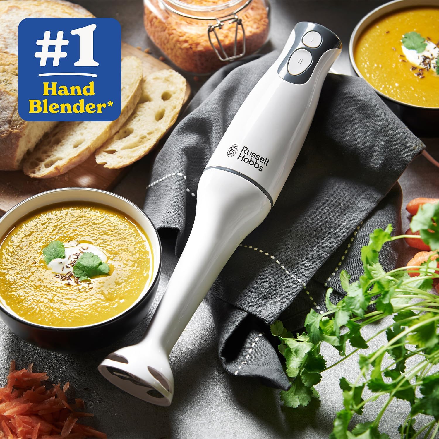 Food Collection Hand Blender - 200W | 2 Speed Settings, Stainless Steel Blades, Easy-Clean Detachable Leg - White [22241]