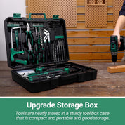 DEKO 20V Power Drill Tool Box with Battery Electric Drill Driver for Men Home Hand Repair Basic Toolbox Tools Set, 186 Pieces (Green)