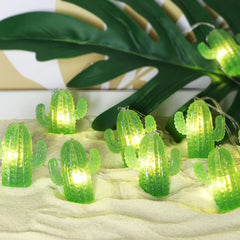 Tropical Themed Cactus String Lights, Desert Cowboy Style, 10 ft with 20 LEDs, Battery Powered with Remote, for Indoor and Outdoor Wreaths, Bedroom, Wedding, and Party Decor