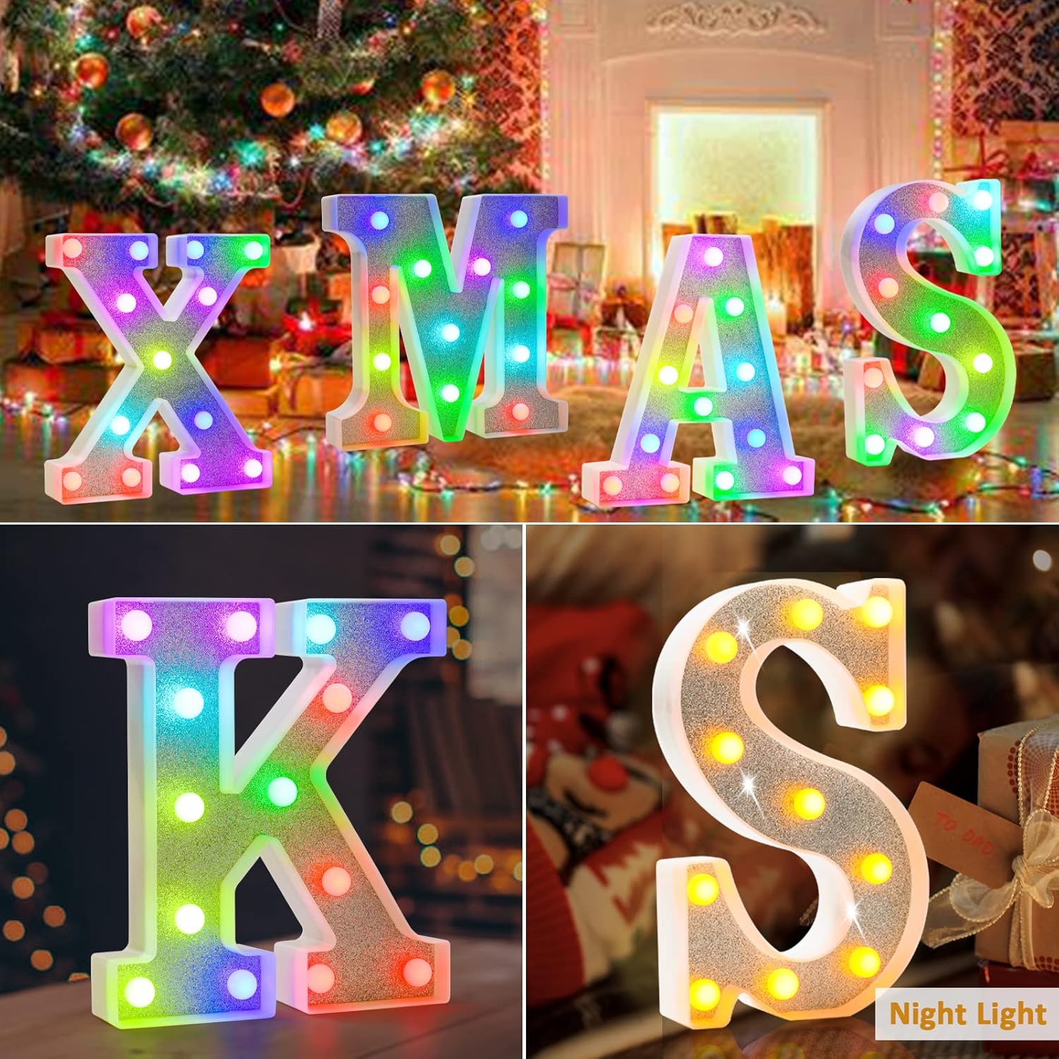Colorful Glitter LED Letter S Light – 18 Color Changing