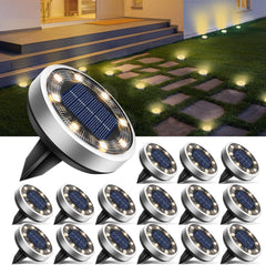 10-Pack Solar Ground Lights, 8 LED, Cool White, IP65 Waterproof for Garden, Pathway, Lawn, Patio