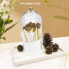 360° Rotating Makeup Brush Holder Organizer with Clear Lid, Dustproof Vanity Container