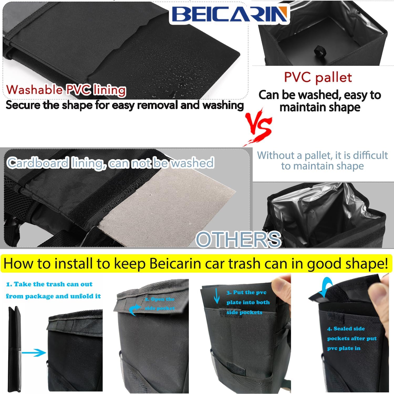 Car Trash Bin with Lid – 10L Leak-Proof Hanging Organizer with Storage Pockets