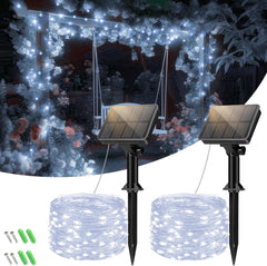 2 Pack Solar String Lights Outdoor Garden, 6M/20FT Fairy Lights Solar Powered 8 Modes Copper Wire Solar Lights for Decorating Garden, Yard, Tree, Christmas, Warm White