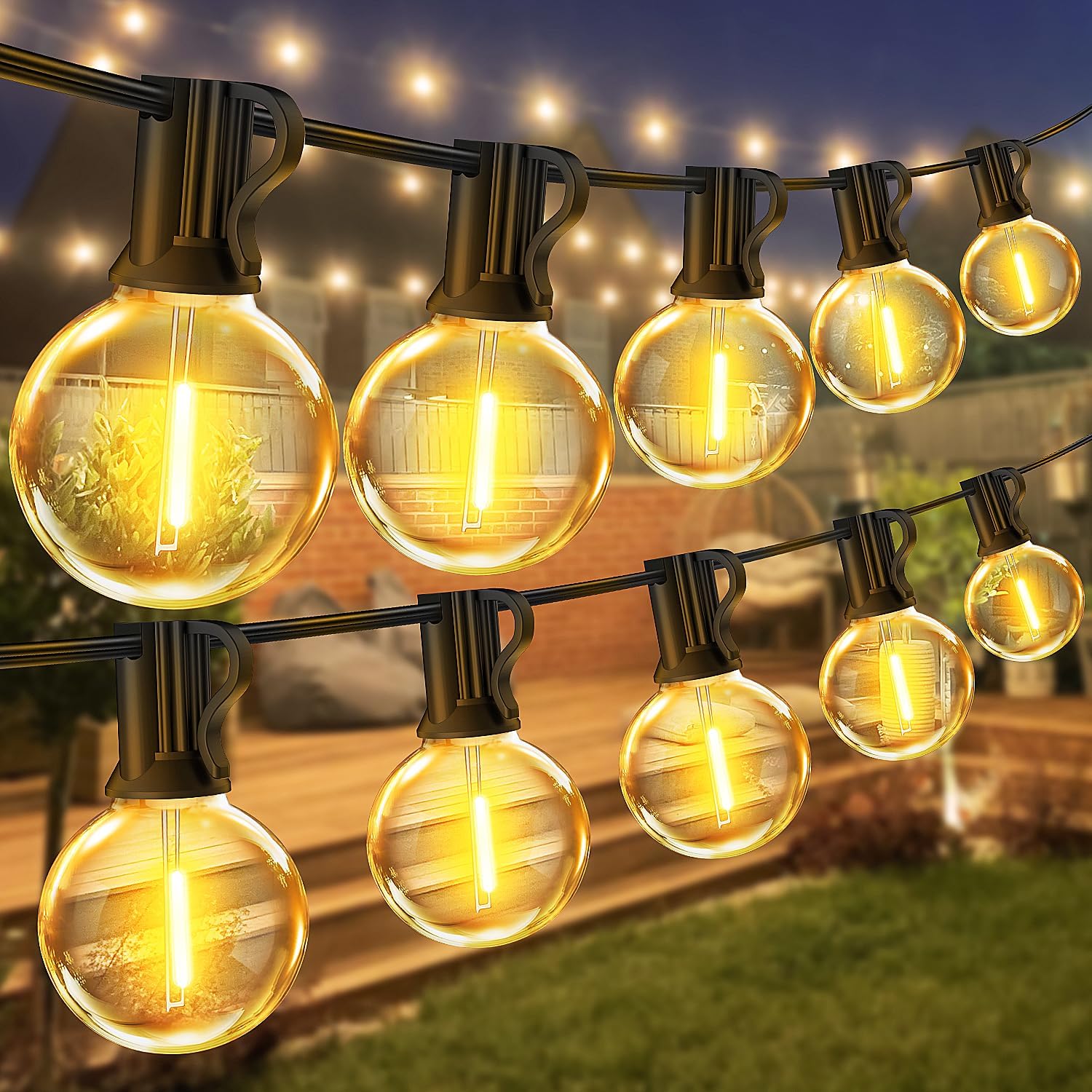 Mains Powered - 65.5FT 20M G40 Garden Outside Festoon Lights Mains Powered with Shatterproof LED Bulbs Hanging Patio Lighting for Indoor and Waterproof for Gazebo Pergola