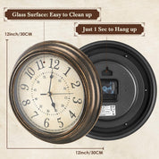 30CM Vintage Silent Wall Clock – Non-Ticking, Easy Read Quartz Clock for Home & Kitchen