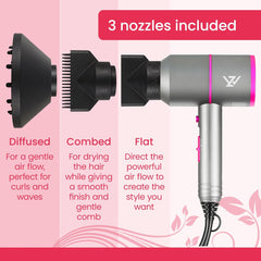 Professional Ionic Hair Dryer 2000W – Fast Drying with Diffuser, 2 Nozzles, 3 Heat & 2 Speed Settings