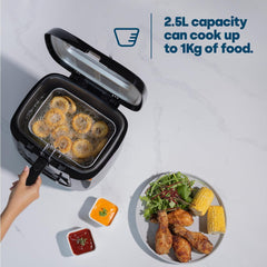 2.5L Deep Fat Fryer – Electric Countertop Chip Fryer with Non-Stick Coating, Viewing Window & Cool Touch Handle – Easy Clean Home Fryer – White or Black