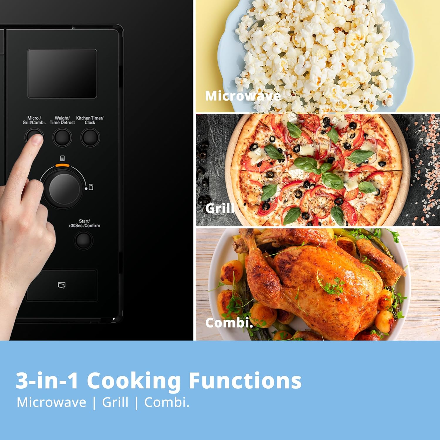 20L Black Built In Grill Microwave with Digital Control, Auto Menu & Defrost