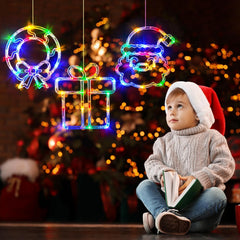 LOL 3 Pack Christmas Window Lights - Wreath, Gift Box & Santa - Battery Operated