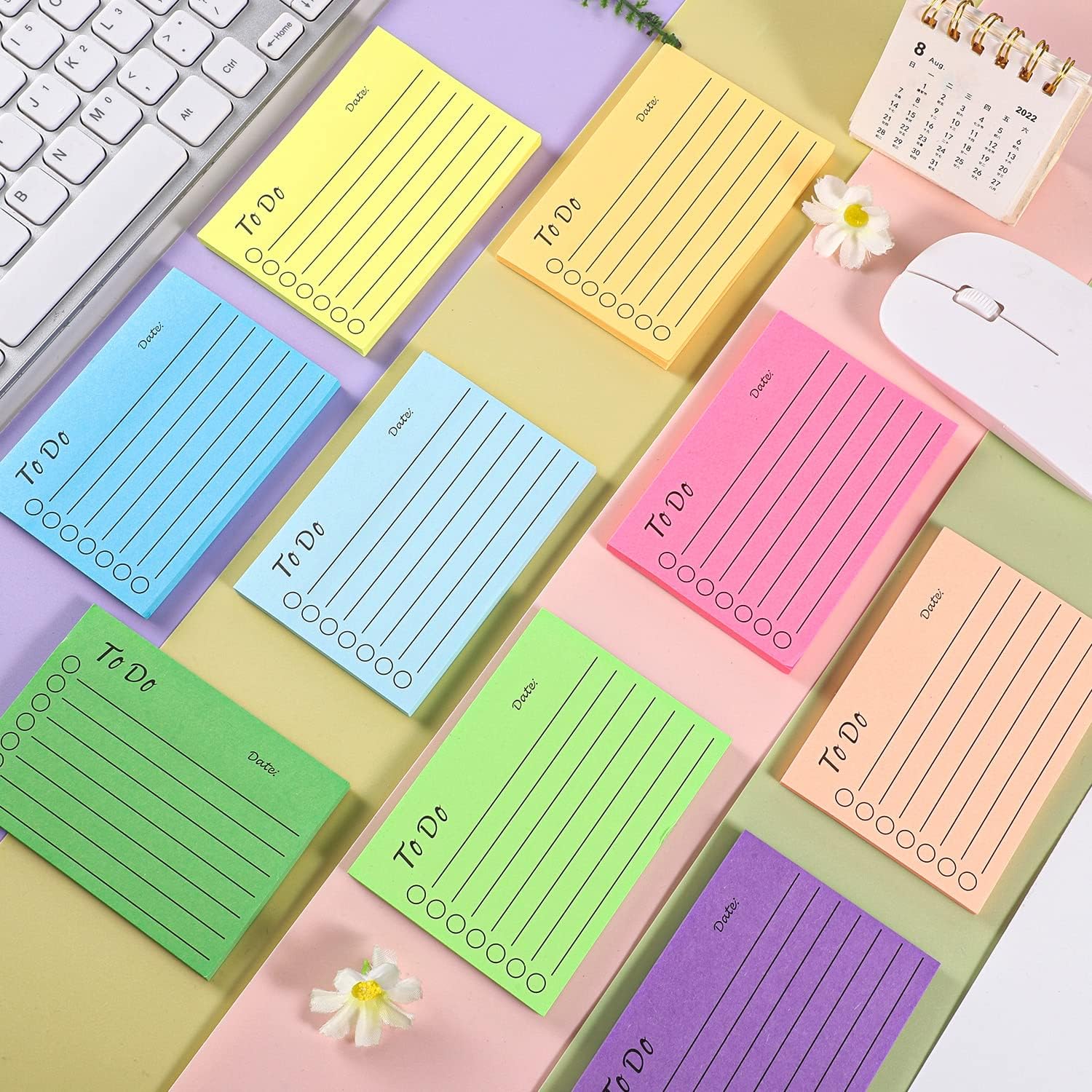 9-Pack To-Do List Sticky Notes, Colorful Lined Self-Stick Notepads, 450 Sheets