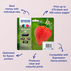 Strawberry Genuine 4-Colour Ink Cartridge Multipack, Claria Home Ink for Printers