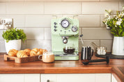 Retro Espresso Coffee Machine with Milk Frother, 15 Bar Pump Pressure, Steam Control, 1.2L Detachable Water Tank, Self-Priming System, ESE Pod Compatible, 1100W –Retro Green