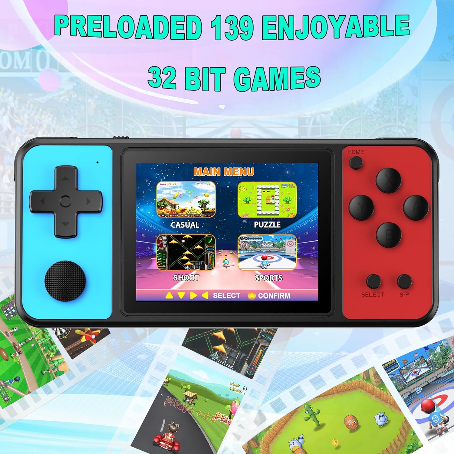 32 Bit Handheld Game Console – 139 Built-in Games, 3.0" IPS Screen, Gift for Kids