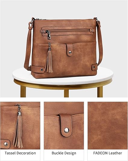 Large Crossbody Bag for Women – Designer Leather Shoulder Purse with Multi Pockets