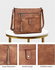 Large Crossbody Bag for Women – Designer Leather Shoulder Purse with Multi Pockets