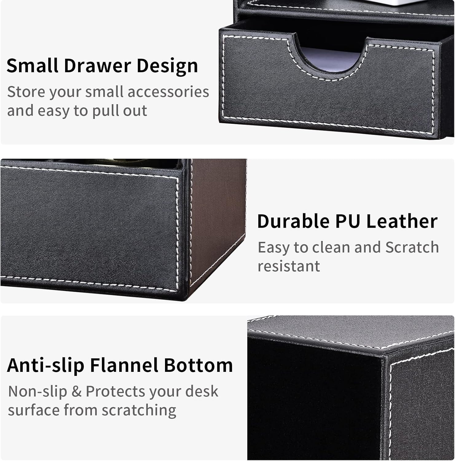 PU Leather Desk Organiser – Black Office Stationery Storage Box & Pen Holder