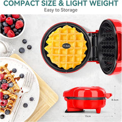 Snailar Mini Waffle Maker – 550W Compact Waffle Iron, Nonstick Coating, Ready Indicator Light, Cool Touch Handle, Easy Clean, Red