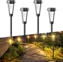 4-Pack Solar Pathway Lights - IP64 Waterproof, Auto On/Off, Warm White Solar Stake Lights for Yard, Patio, and Walkway