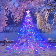 Outdoor Christmas Star Lights - 9 Strands, 11.8ft, 344 LEDs, with 8 Modes. Waterproof and mains powered, perfect for garden and yard decorations (Multicolor).