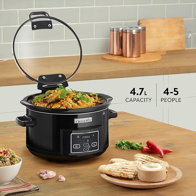 Crockpot Lift & Serve Digital Slow Cooker with Hinged Lid, Programmable Timer, 4.7L Capacity for Up to 5 People – Black