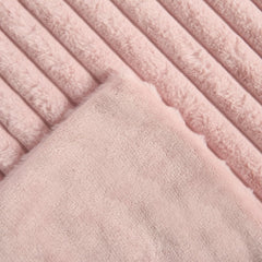 OHS Faux Fur Ribbed Pink Throw – Soft, Warm, Thick Fleece Blanket for Sofa & Bed, 125x150cm