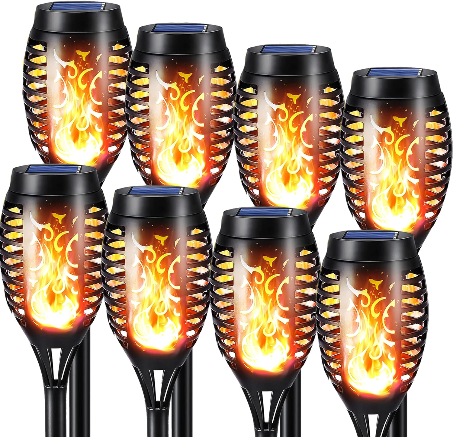 NEXVIN 8-Pack Solar Flickering Flame Lights – Waterproof Solar Torch Lights for Garden, Patio, Pathway, Yard, Driveway & Halloween Decor