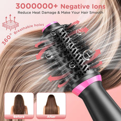 3-in-1 Hair Dryer Brush, Ionic Hot Air Styler, Dual Voltage, 2 Speeds, Frizz-Free
