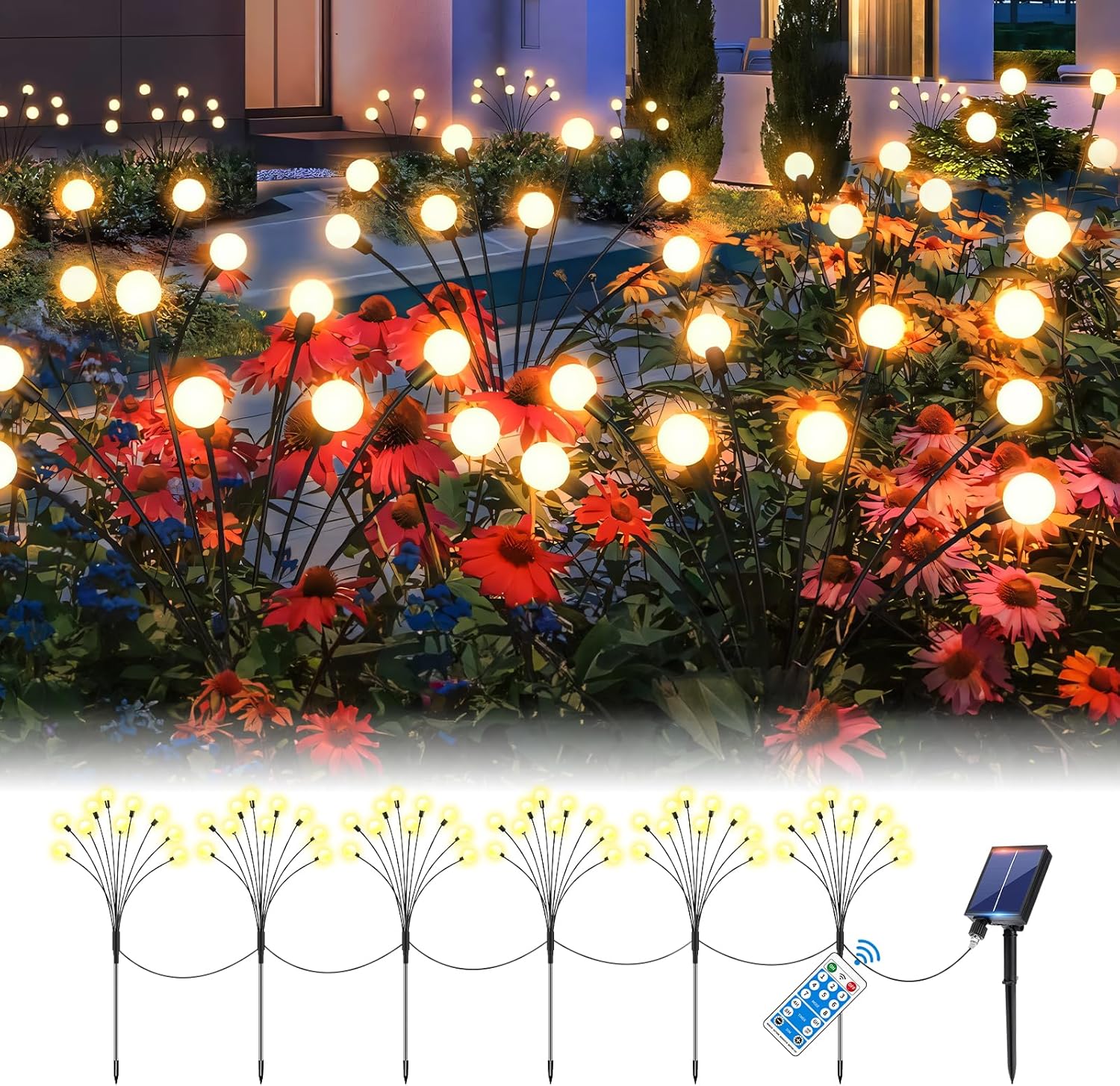 4 Pack Solar Firefly Lights - 40 LEDs Multicolour Swaying, Waterproof Garden Lights for Party, Pathway, Fence