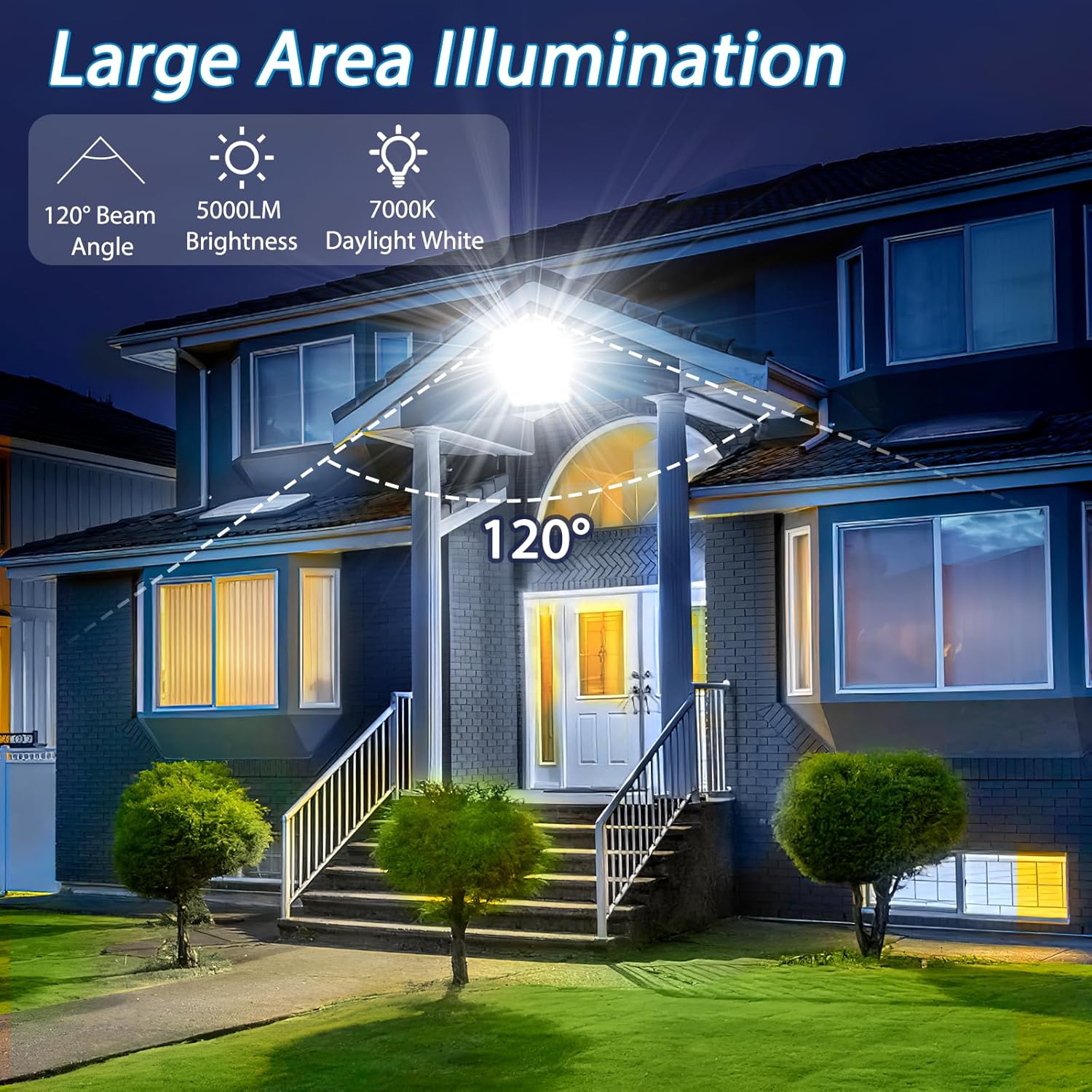 50W Outdoor Security Lights Motion Sensor, 5000LM LED Floodlight IP67