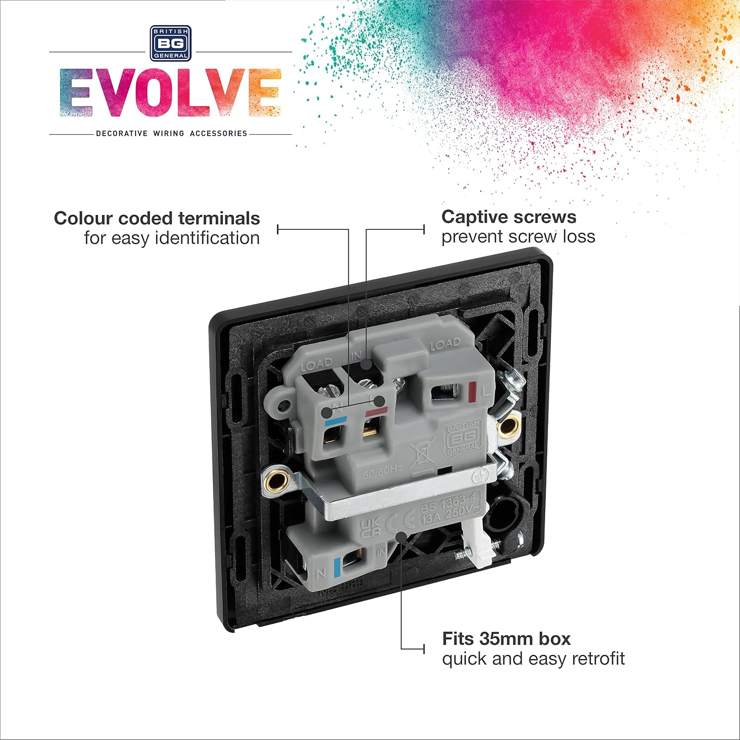 BG Electrical Switched Fused Connection Unit with LED Power Indicator and Flex Outlet, Fused Spur Switch, Double Pole, Screwless Front Plate, Round Edges, Evolve, Polished Copper, 13A, PCDCP52B