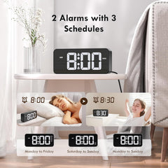 Mains Powered LED Digital Alarm Clock – Dual Alarm, Snooze, 10 Ringtones, USB Port