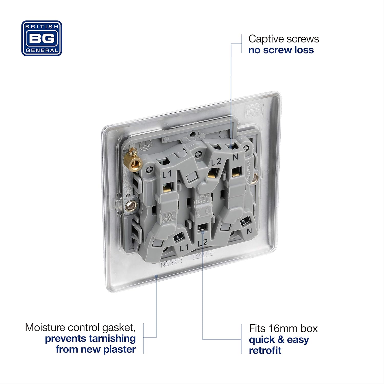 BG Electrical 3-Pole Fan Isolator Switch – Brushed Steel