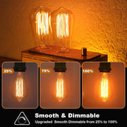 Vintage-style light bulbs with dimmable indicators on a textured surface.