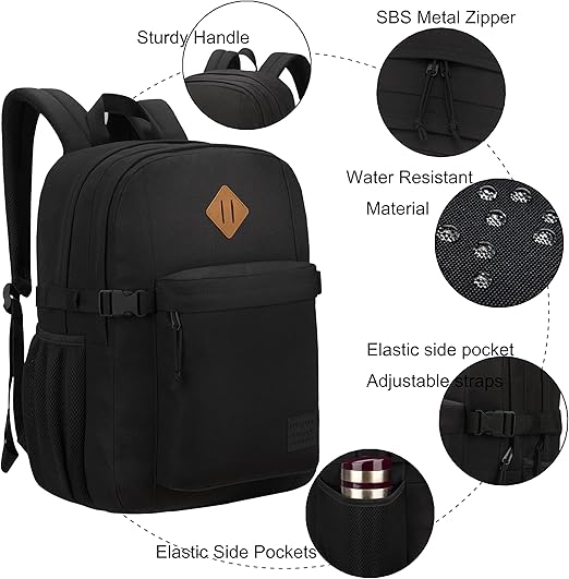 Classic Travel Laptop Backpack – Anti-Theft USB Charging Bag for Men & Women, Black