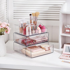 3-Tier Clear Makeup Organizer with Drawer – Cosmetic Storage for Vanity & Countertop