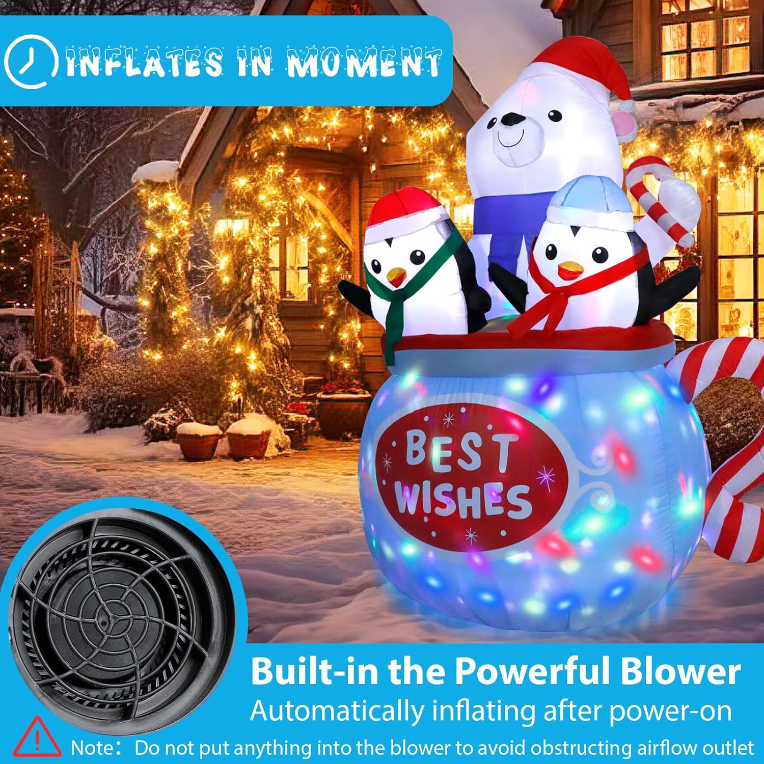 Garden decorated with polar bear Christmas inflatable