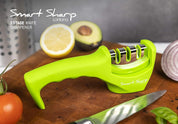 Smart Sharp 3-Stage Professional Knife Sharpener – Manual Kitchen Knife Sharpener with Ceramic Stone, Tungsten Carbide & Diamond Rods – Non-Slip Ergonomic Handle (Green)