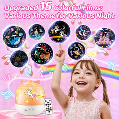 Kids Night Light Projector, 144 Lighting Modes + 15 Films, USB Rechargeable Baby Night Light with Remote, 360° Rotating Projector for Kids Bedroom